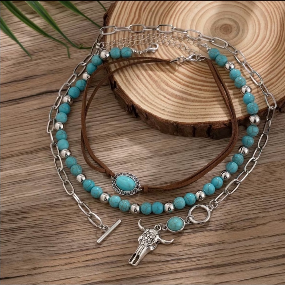 Turquoise Beaded Layered Necklace Set — Women Jewelry - Picture 2 of 2